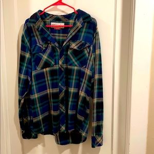 Plaid green and blue long sleeve shirt